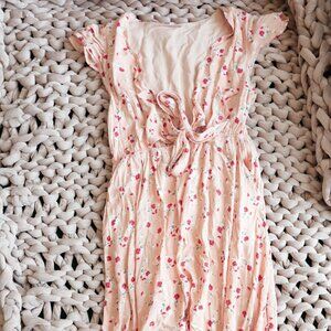 Light Pink Floral Pattern High/Low Maxi Dress